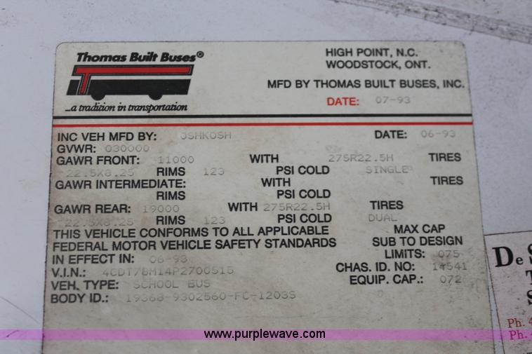 image for item H5535 1993 Oshkosh S-Line Thomas school bus