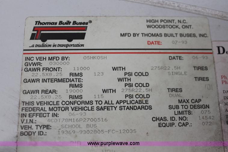 image for item H5536 1993 Oshkosh S-Line Thomas school bus