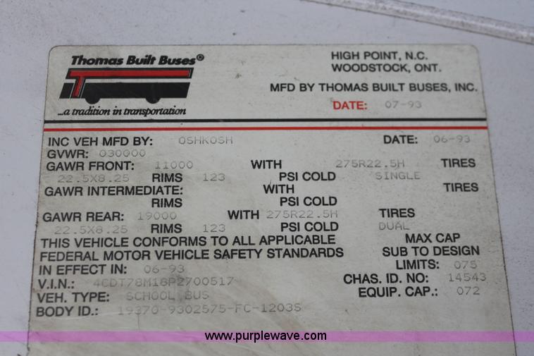 image for item H5537 1993 Oshkosh S-Line Thomas school bus