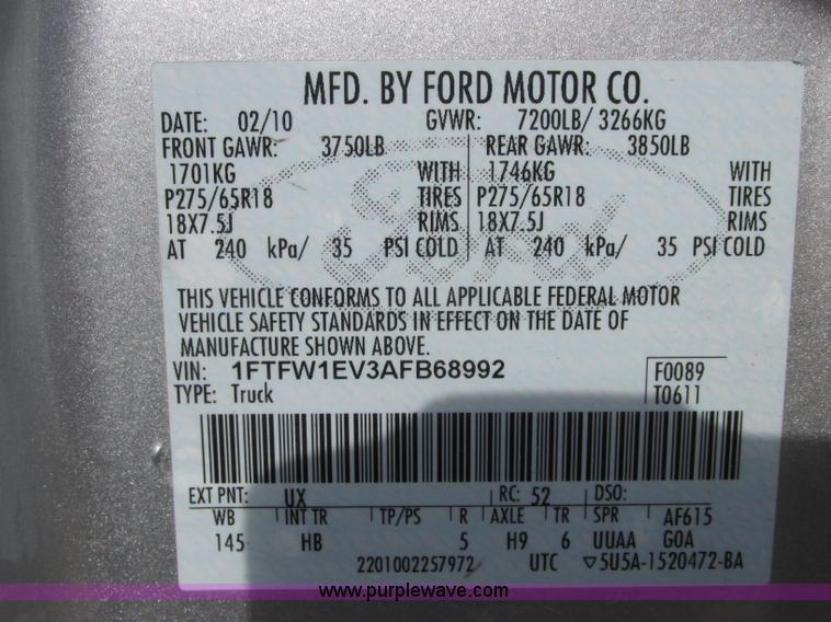 image for item J2376 2010 Ford F150 Lariat SuperCrew pickup truck