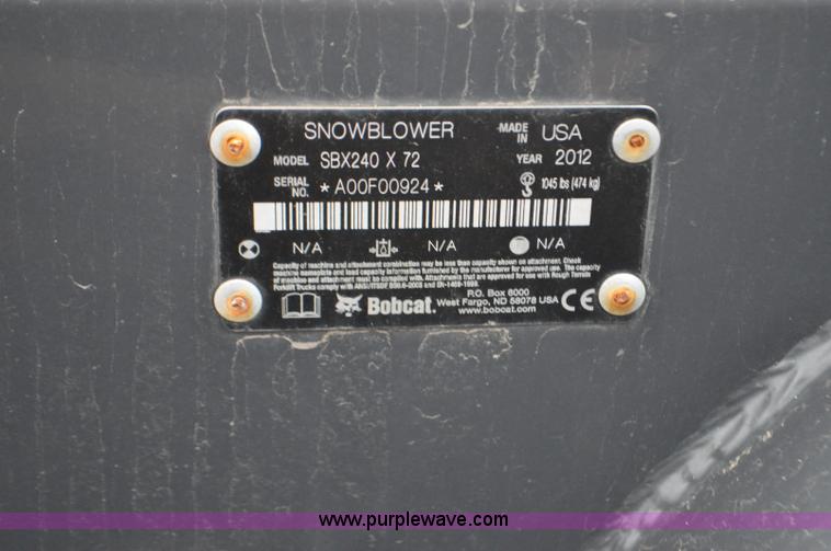 image for item F2158 2012 Bobcat SBX240 skid steer snow blower