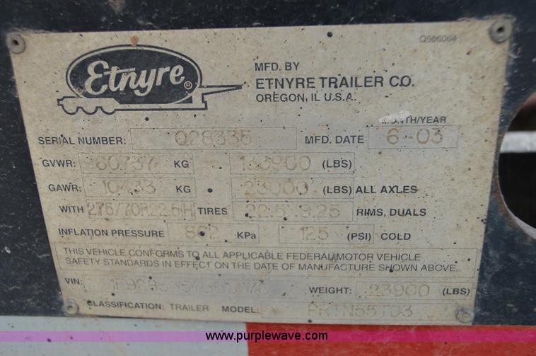 image for item I2890 2003 Etnyre Blackhawk PRTN55TD3 lowboy trailer