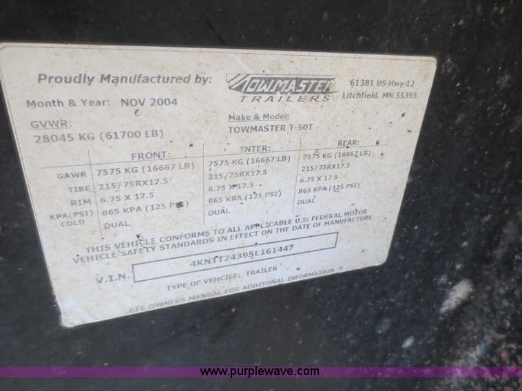 image for item D2213 2005 Towmaster T50T tilt bed equipment trailer