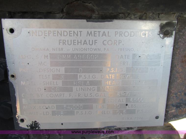 image for item AW9802 1970 Fruehauf insulated tanker trailer