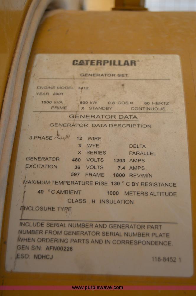 image for item H2968 2001 Caterpillar 3412 generator