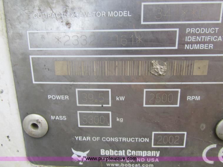 image for item H7638 2002 Bobcat 341D compact excavator