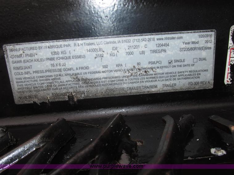 image for item G9863 2012 H&H gooseneck trailer