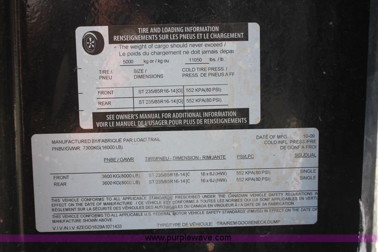 image for item H5512 2010 Load Trail tandem axle gooseneck dump trailer