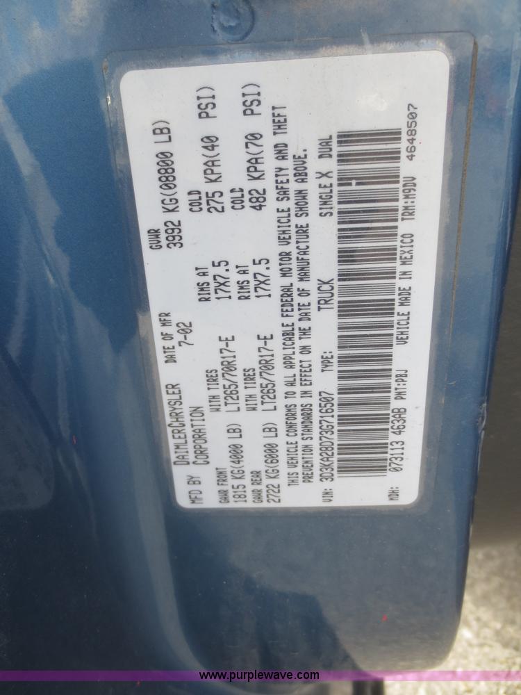 image for item I2140 2003 Dodge Ram 2500 SLT Quad Cab pickup truck