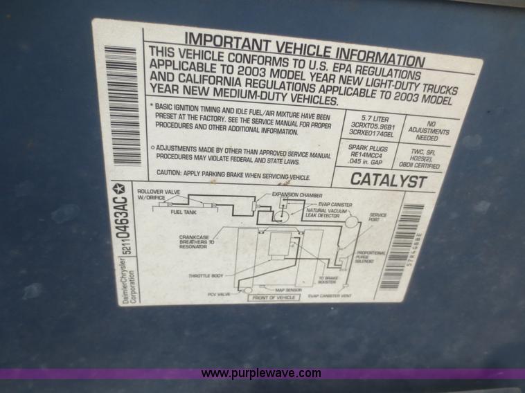 image for item I2140 2003 Dodge Ram 2500 SLT Quad Cab pickup truck