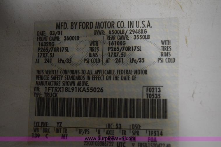 image for item I8584 2001 Ford F150 XLT SuperCab pickup truck