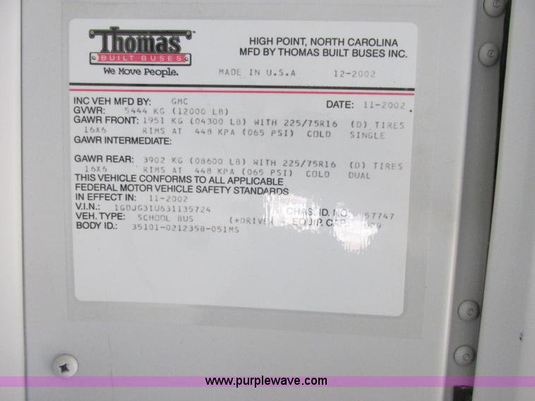 image for item J2353 2004 GMC Savana Thomas Built bus