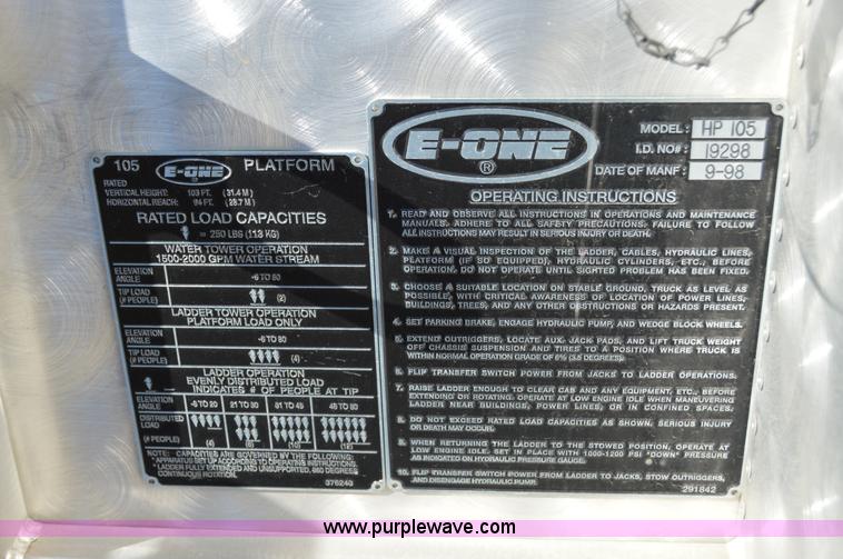 image for item I2940 1998 E-one 105' platform fire truck