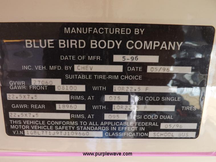 image for item K3017 1996 Chevrolet B7 Blue Bird school bus