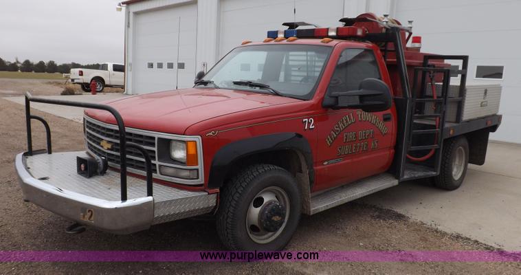 image for item K3046 1991 Chevrolet Cheyenne 3500 flatbed fire truck
