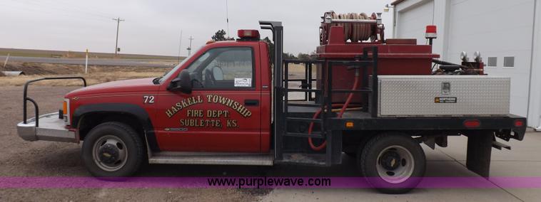 image for item K3046 1991 Chevrolet Cheyenne 3500 flatbed fire truck