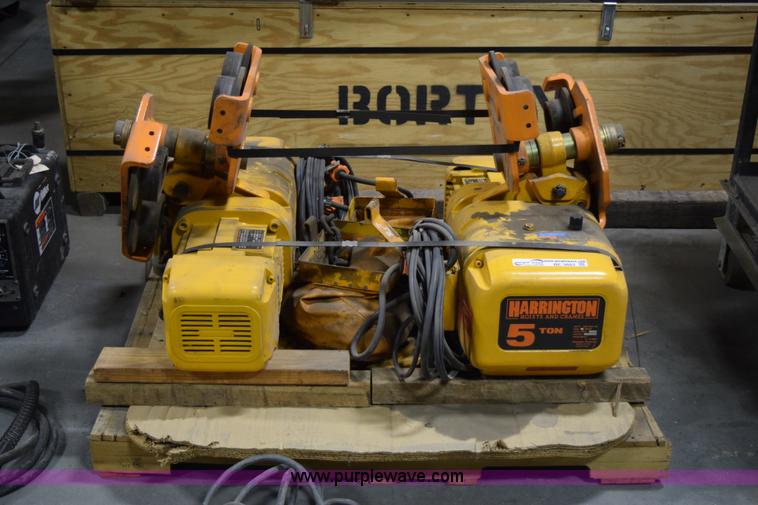 image for item BE9662 (2) Harrington five ton trolly chain hoists