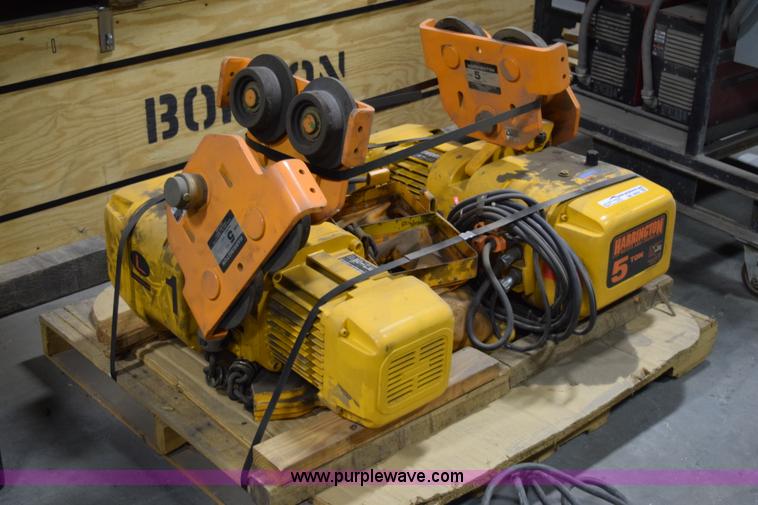 image for item BE9662 (2) Harrington five ton trolly chain hoists