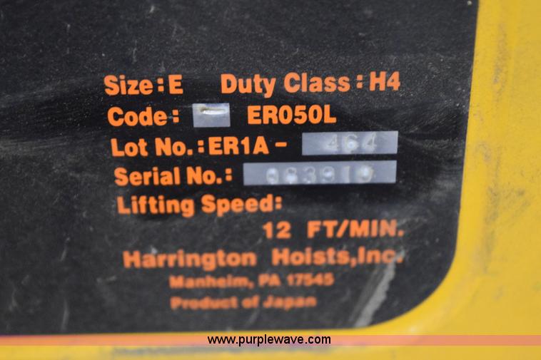 image for item BE9662 (2) Harrington five ton trolly chain hoists