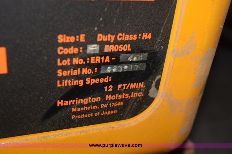 image for item BE9662 (2) Harrington five ton trolly chain hoists