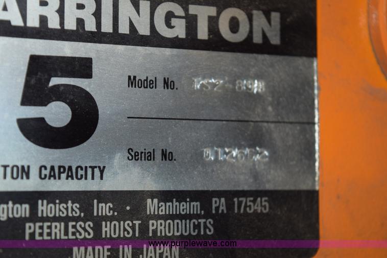 image for item BE9662 (2) Harrington five ton trolly chain hoists