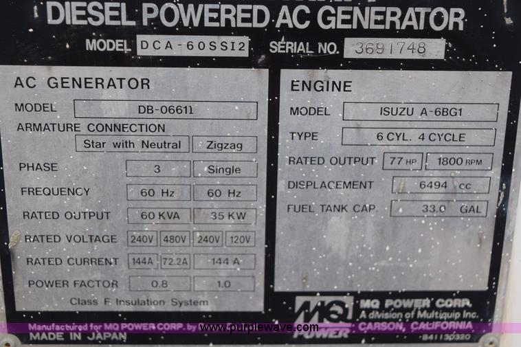 image for item BE9742 Multiquip Whisperwatt 60 mobile generator