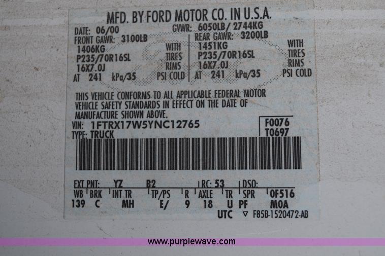 image for item I8551 2000 Ford F150 SuperCab pickup truck