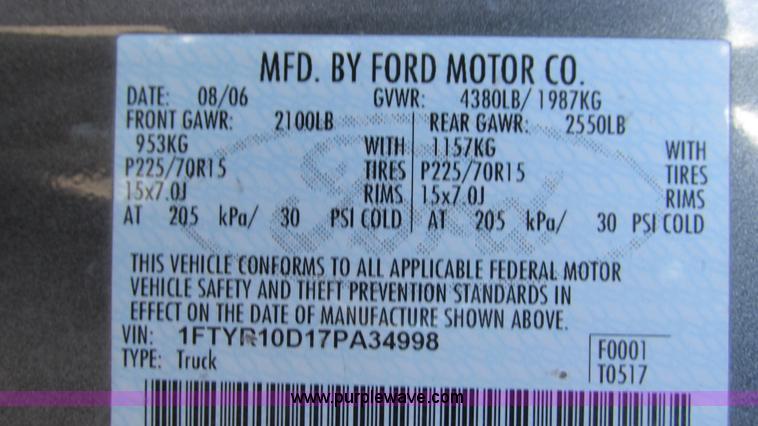 image for item I3131 2007 Ford Ranger pickup truck
