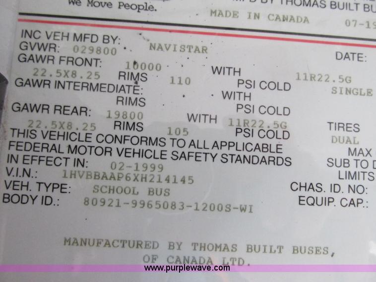 image for item I3812 1999 International 3800 Thomas Built bus