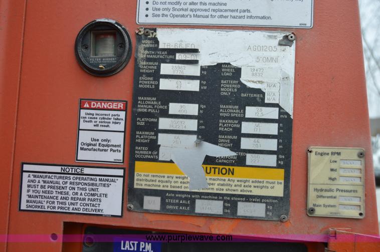 image for item F8915 2001 Snorkel TB66J boom lift