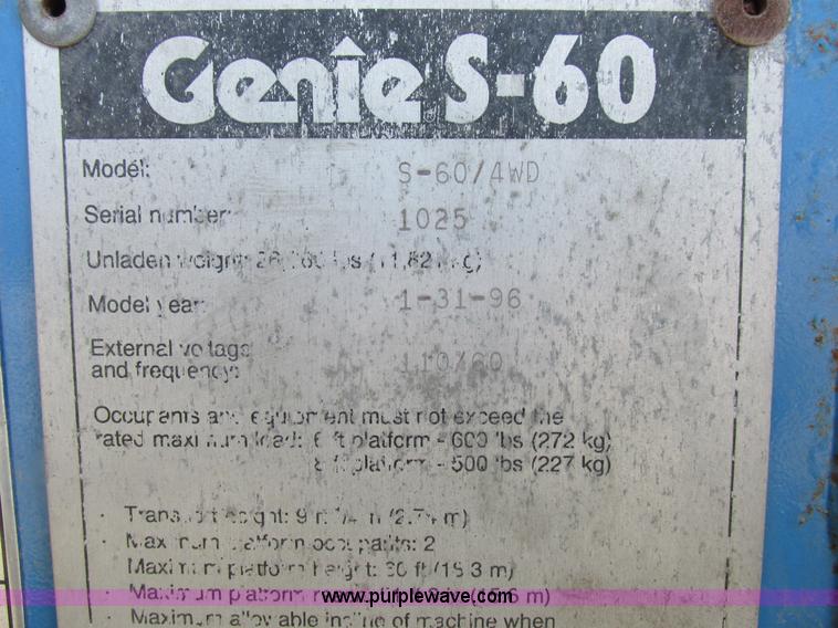 image for item I8818 1995 Genie S-60 boom lift