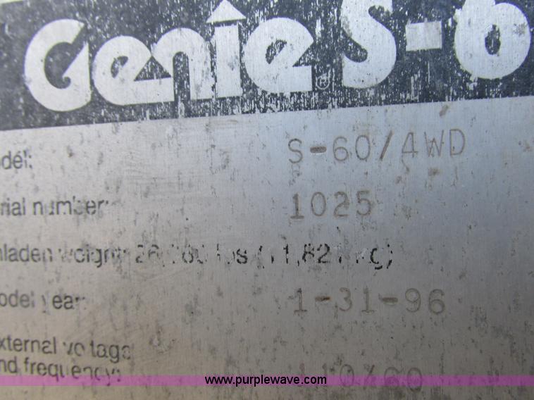 image for item I8818 1995 Genie S-60 boom lift