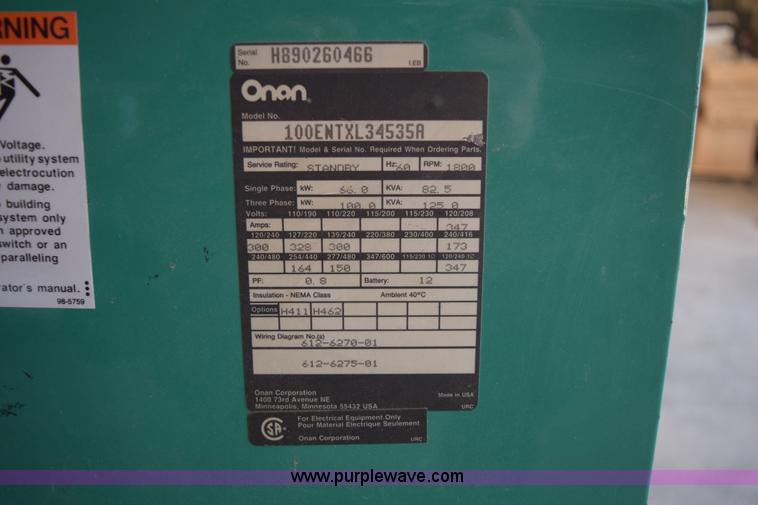image for item BB9640 Onan 100 generator set