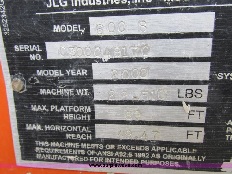 image for item Z9634 2000 JLG 600S boom lift