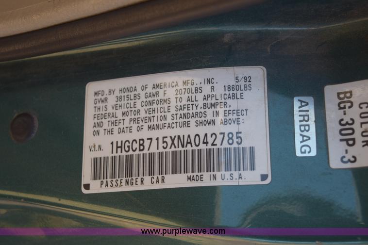 image for item E6085 1992 Honda Accord LX