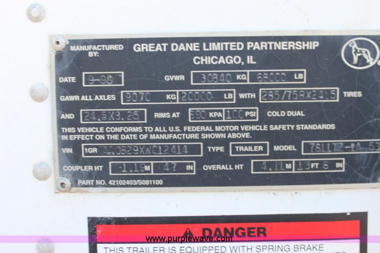 image for item F3421 1999 Great Dane reefer dry van trailer