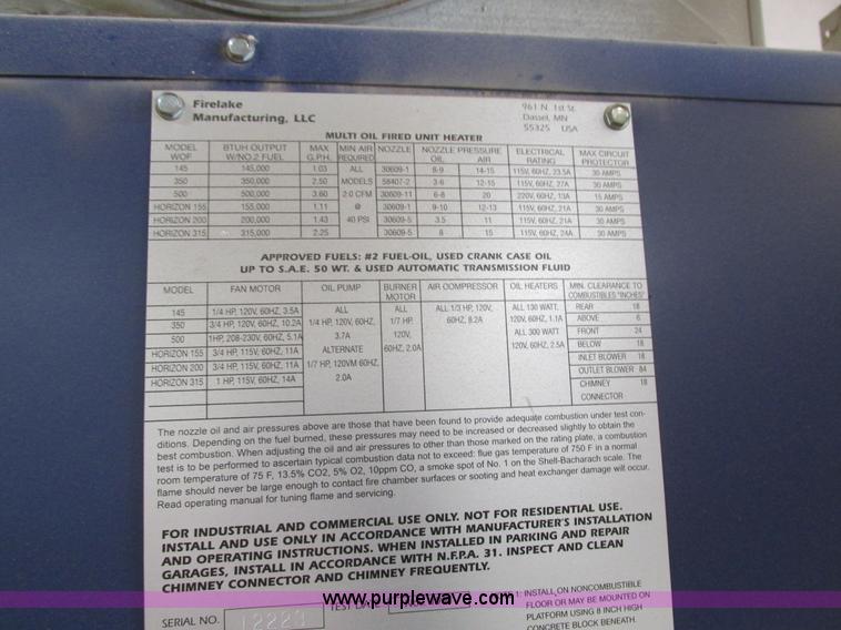 image for item I4068 Firelake Horizon 315 multi-oil fired unit heater
