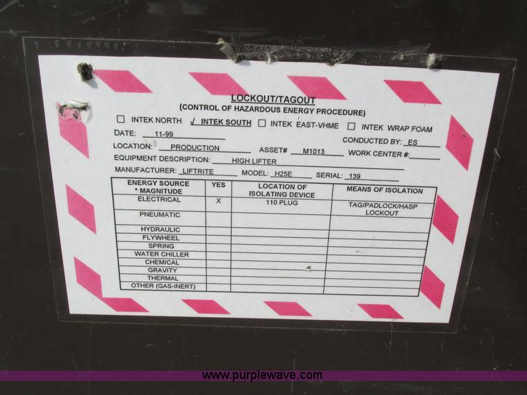 image for item I4080 Lift Rite H25E work table