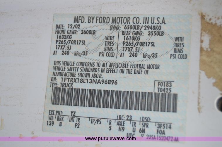 image for item I6862 2003 Ford F150 XLT FX4 SuperCab pickup truck