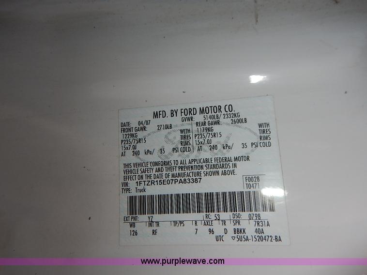 image for item K7057 2007 Ford Ranger XL SuperCab pickup truck