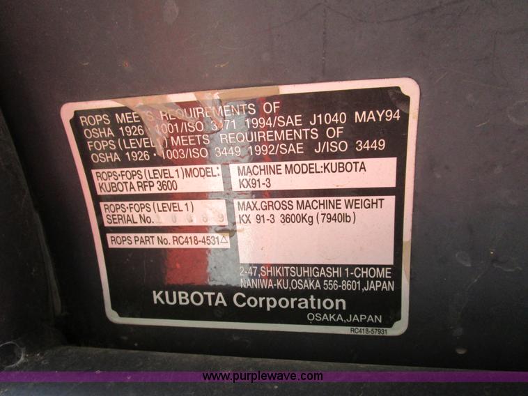 image for item D2277 2002 Kubota KX91-3 mini excavator