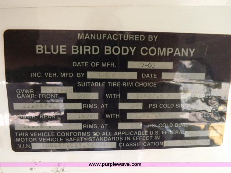 image for item K3116 2001 Chevrolet B7 Blue Bird bus