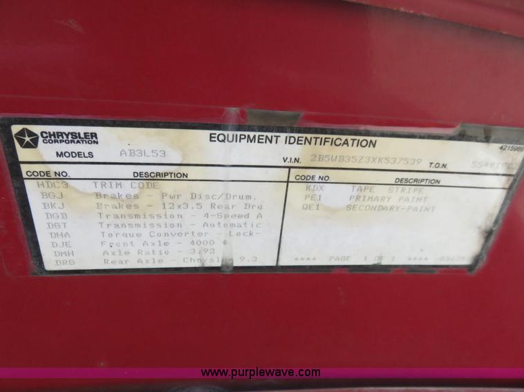 image for item K7193 1999 Dodge Ram Wagon B3500 Maxi van