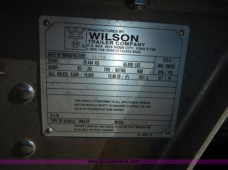 image for item I5115 2009 Wilson DWH-550 grain trailer