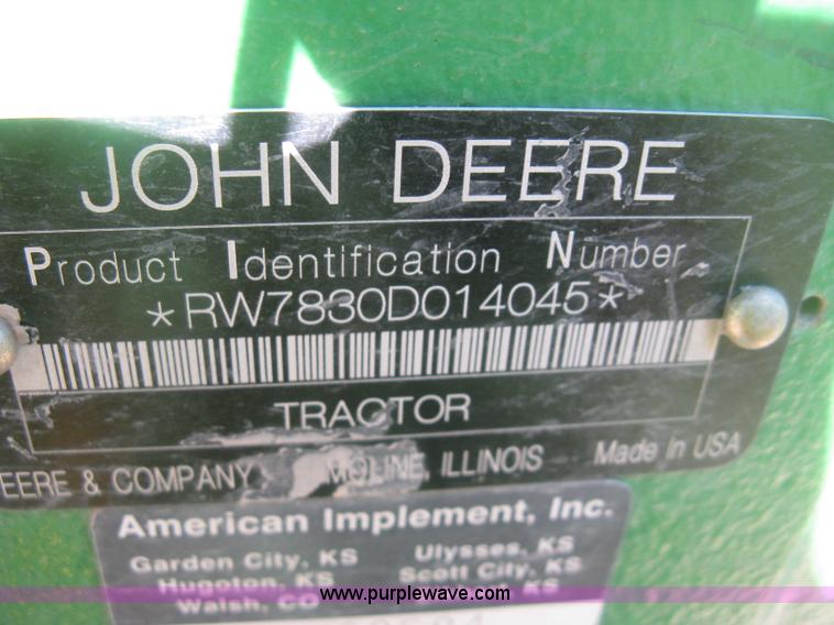 image for item K2787 2008 John Deere 7830 MFWD tractor