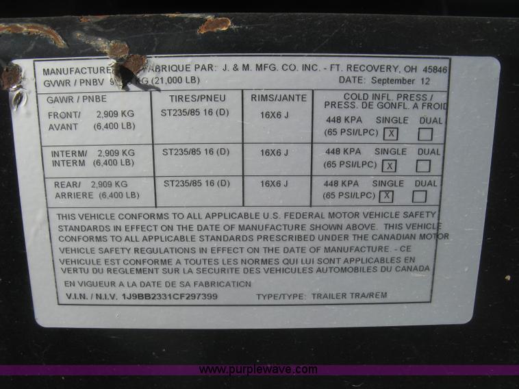 image for item K2792 2013 J&M 375ST SpeedTender trailer