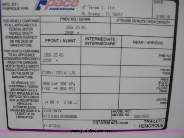 image for item K2796 2010 Pace work/sport cargo trailer