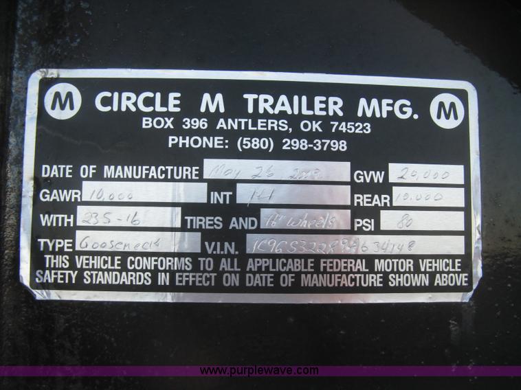 image for item K2813 2009 Circle M gooseneck flatbed trailer