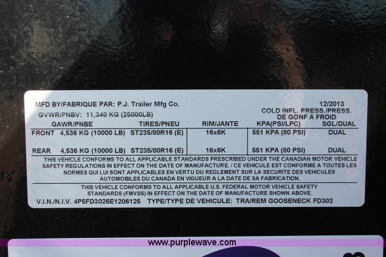 image for item H5963 2014 PJ F0302 gooseneck trailer