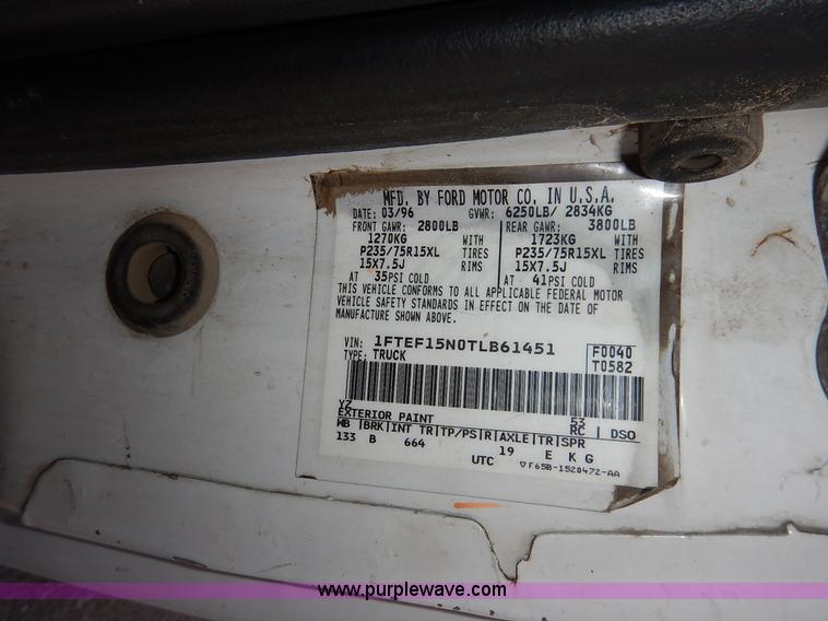 image for item I5102 1996 Ford F150 XL pickup truck